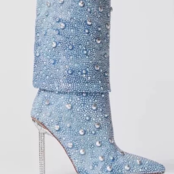 Urban Outfitters Azalea Wang Challengers Rhinestone Denim Boots Stiletto - Picture 6 of 12